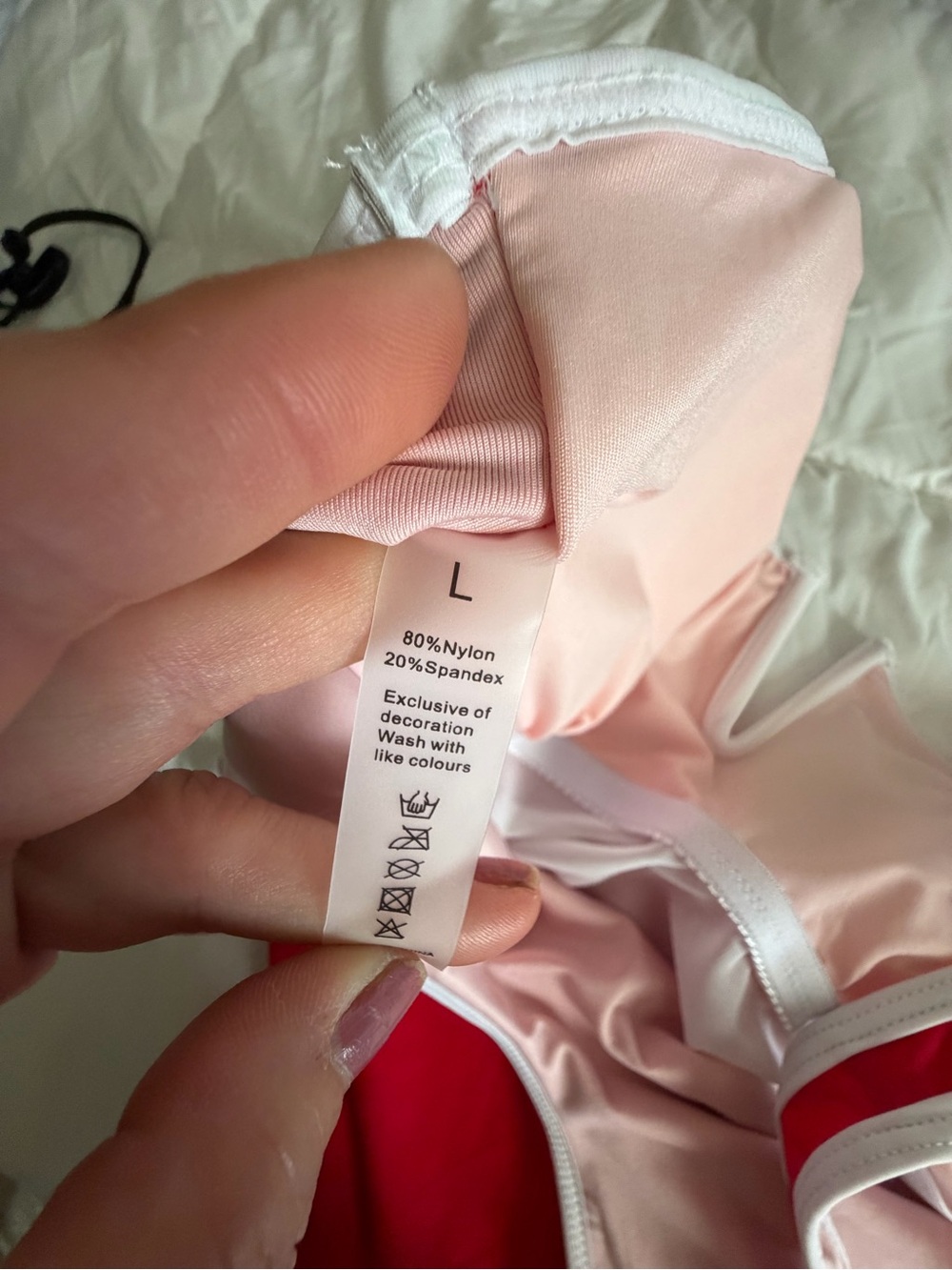 Red One-Piece Swimsuit with white trim - Picture 7 of 8